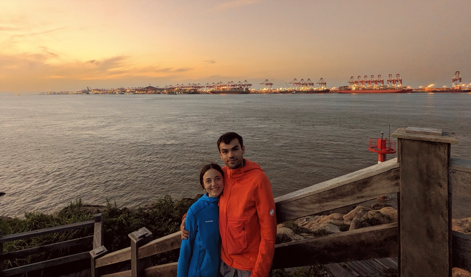 The two of us at the harbour, at sunset.